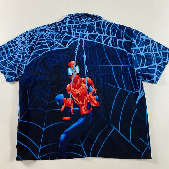 Vintage 2002 Spiderman Movie Promo Shirt Mens XL All Over Print Button Up Marvel - Picture 3 of 9
